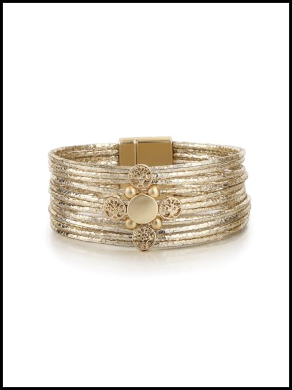 Leather Wrap Bracelet Boho Layered Cuff for Women Alloy Gold 7.6in